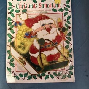 NIW Vintage Stained Glass SANTA Christmas Ornament Sun Catcher Crystalline 8”
